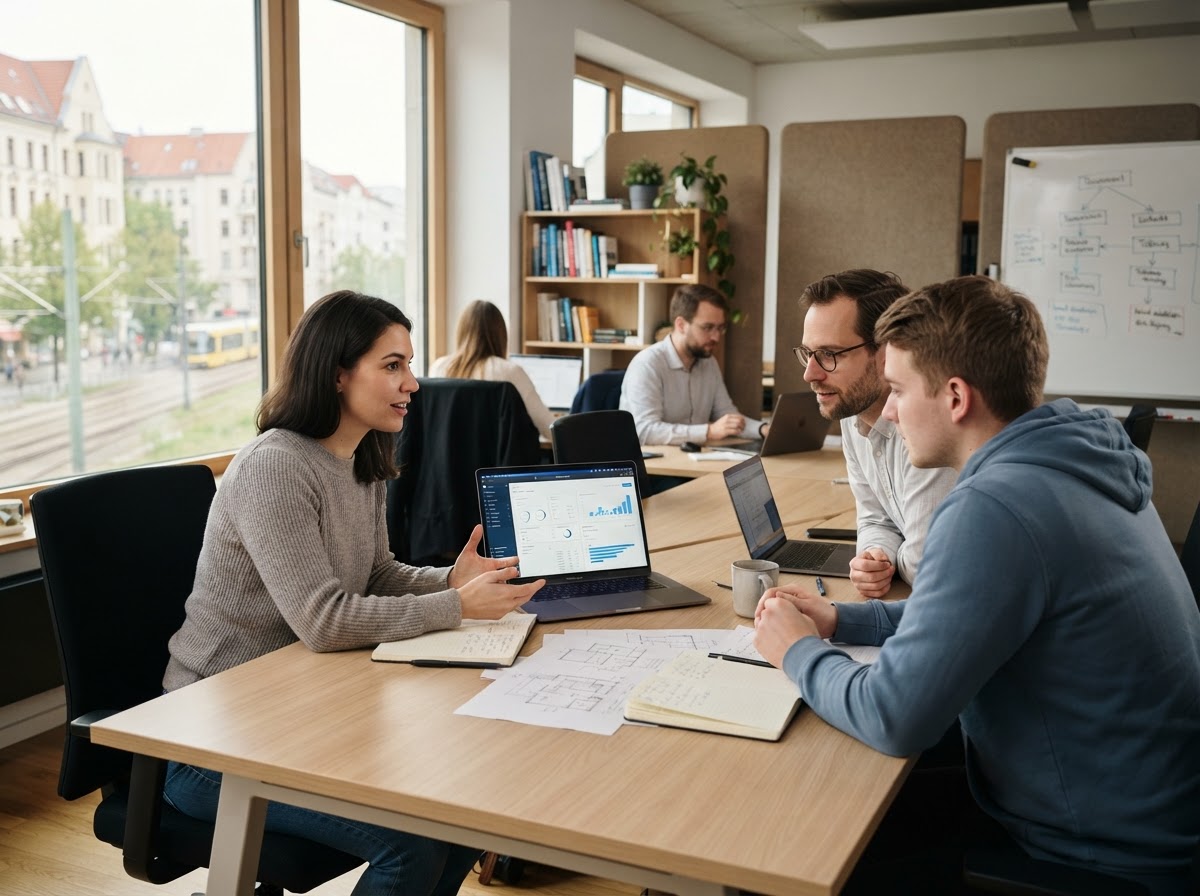 Gewivant KI Team bei der Arbeit an Datenmodellen für automatisierte Portfolioanalyse